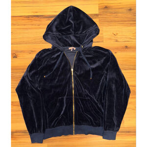 Juicy Couture Navy Velour Zip Up Hoodie Y2K XL